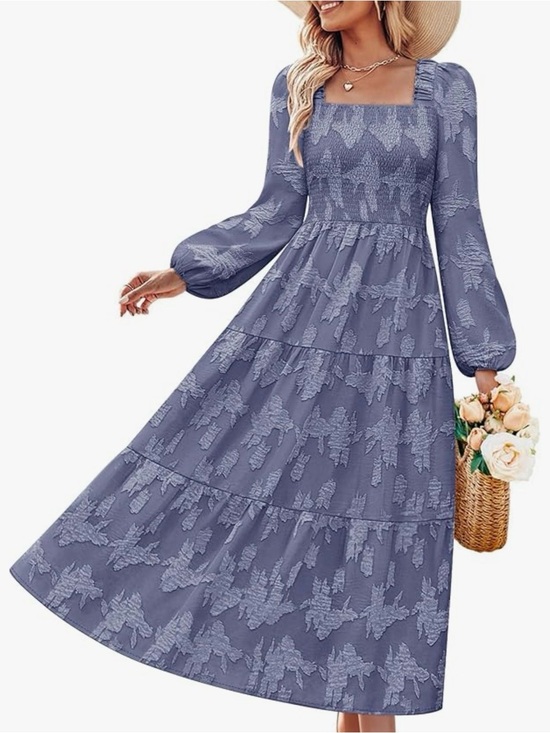 Dresses & Skirts - Women’s Square Neck Long Sleeve Tiered Maxi Dress - Blue